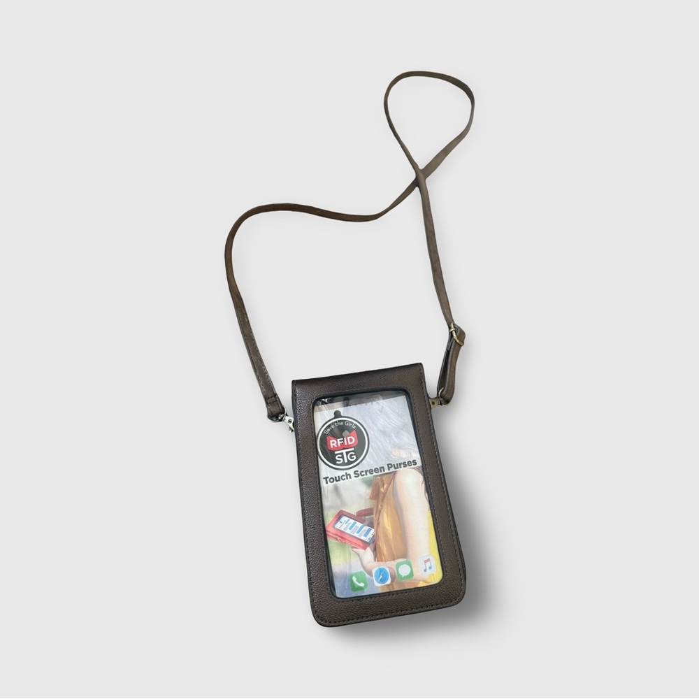 Brown Crossbody Bag with Touch Screen Window